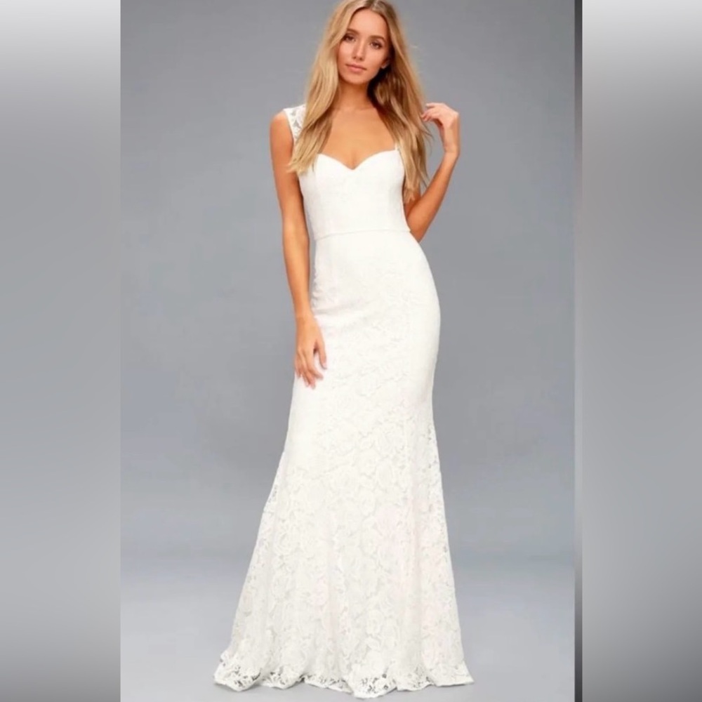 New Lulus Rosetta White Lace Maxi Weddinf Dress